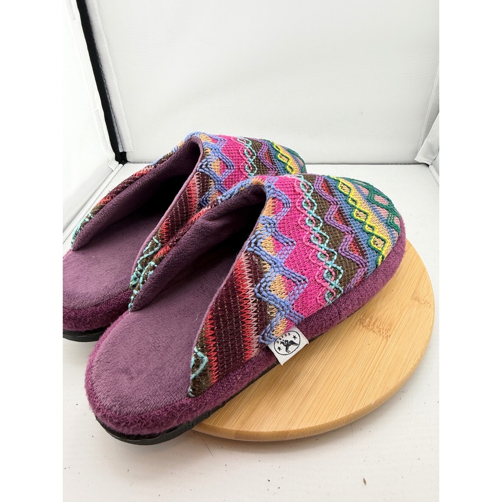 Tulips Embroidered Mule Slippers Purple Boho Geometric Made in Israel 37/38